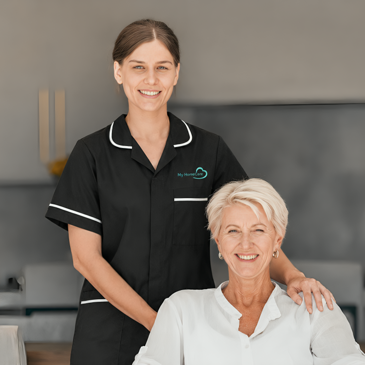 My Homecare carer supporting a client in a wheelchair
